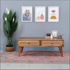Verona Solid Wood Rattan Cane Two Drawer Coffee Table
