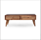 Verona Solid Wood Rattan Cane Two Drawer Coffee Table