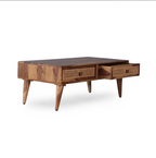 Verona Solid Wood Rattan Cane Two Drawer Coffee Table