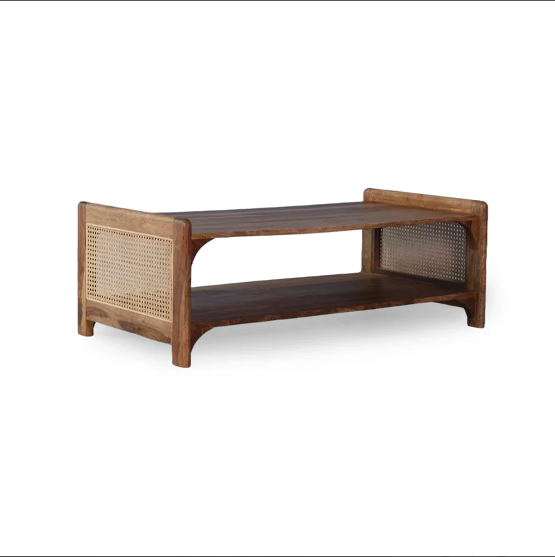 Caffina Solid Wood Rattan Cane One Drawer Coffee Table