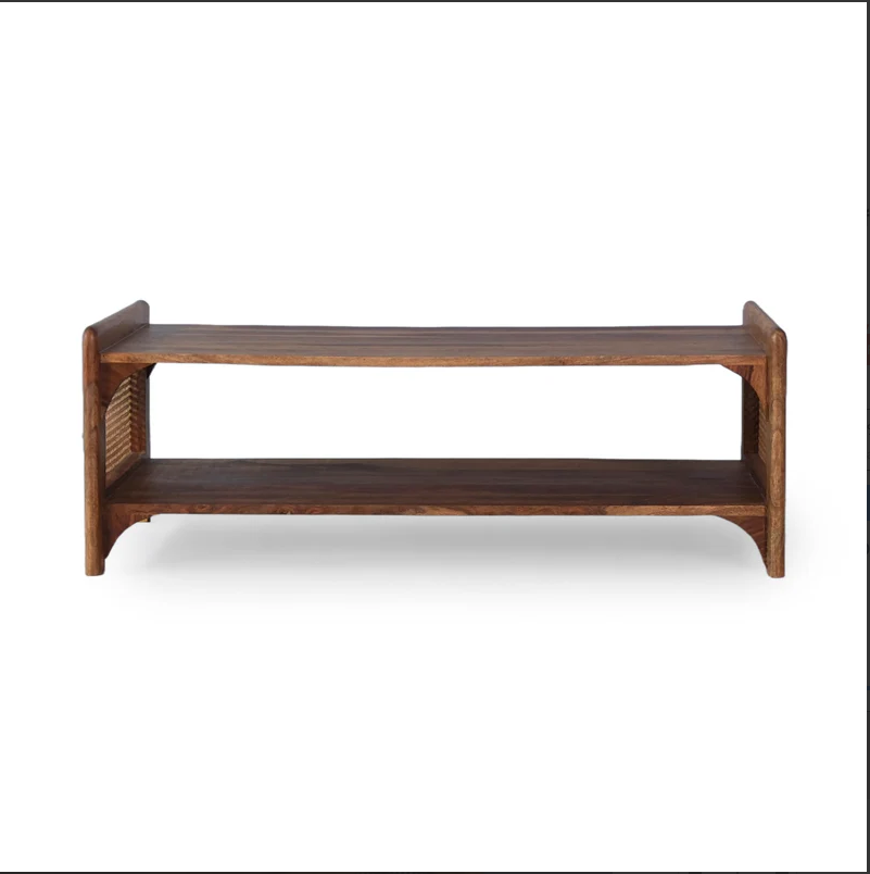 Caffina Solid Wood Rattan Cane One Drawer Coffee Table
