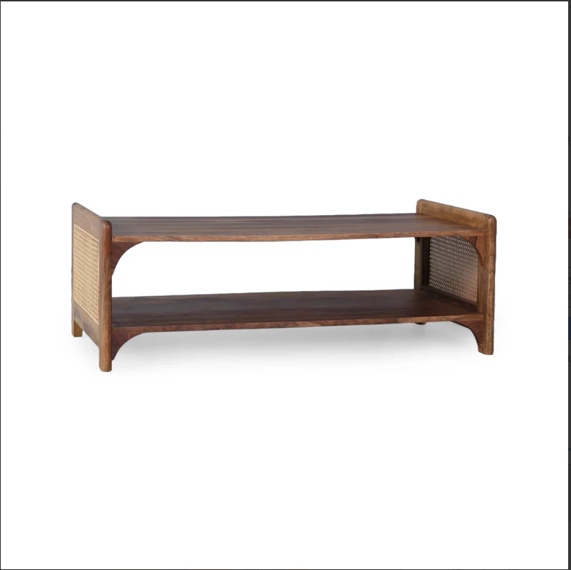 Caffina Solid Wood Rattan Cane One Drawer Coffee Table