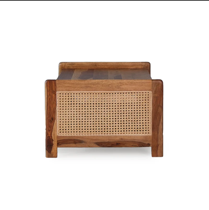 Caffina Solid Wood Rattan Cane One Drawer Coffee Table