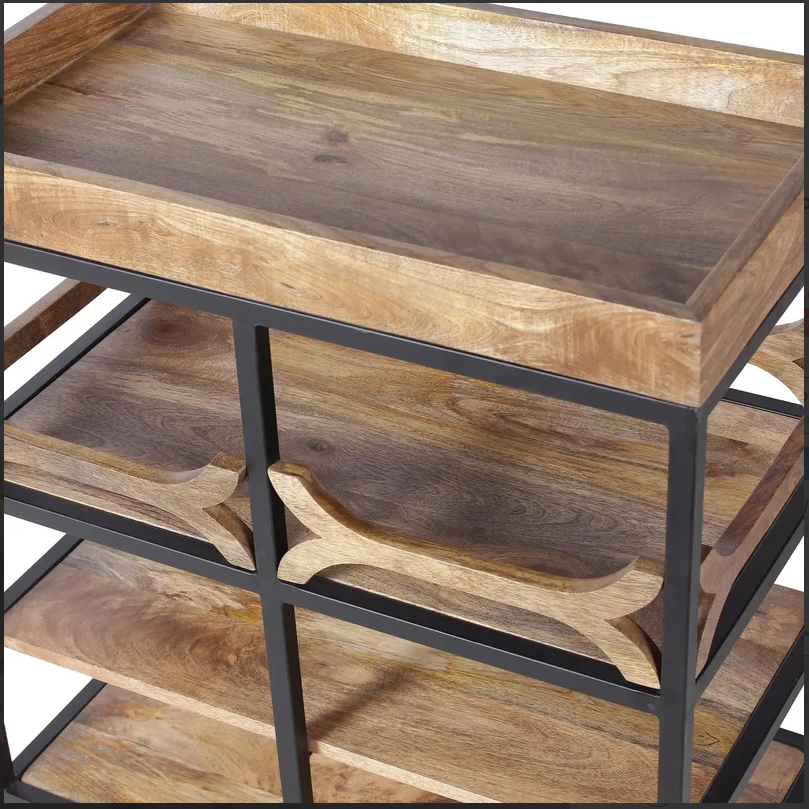 Barvio Solid Wood And Iron Bar Trolly