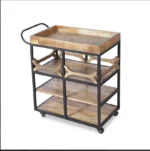 Barvio Solid Wood And Iron Bar Trolly
