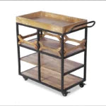 Barvio Solid Wood And Iron Bar Trolly