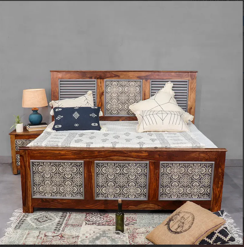 Slumbra Solid Wood Bed With Hand Painting