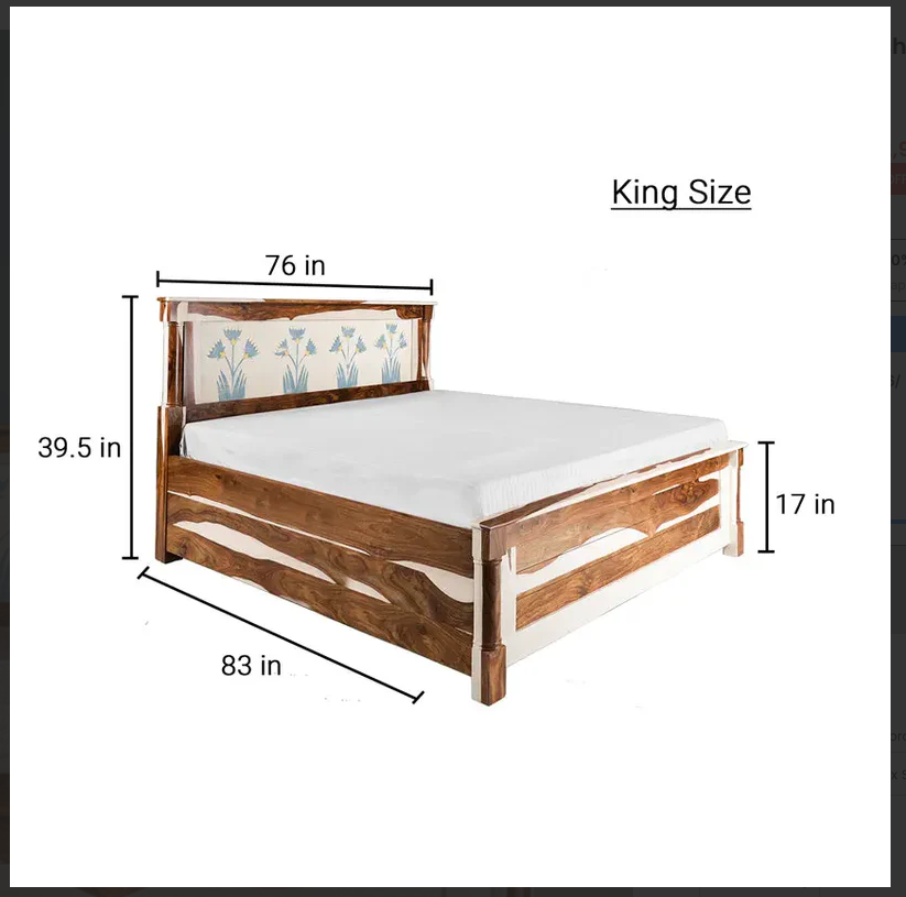 Hiberna Solid Sheesham Wood Bed With Hand Painting