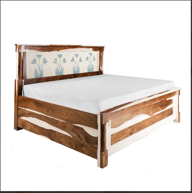 Hiberna Solid Sheesham Wood Bed With Hand Painting