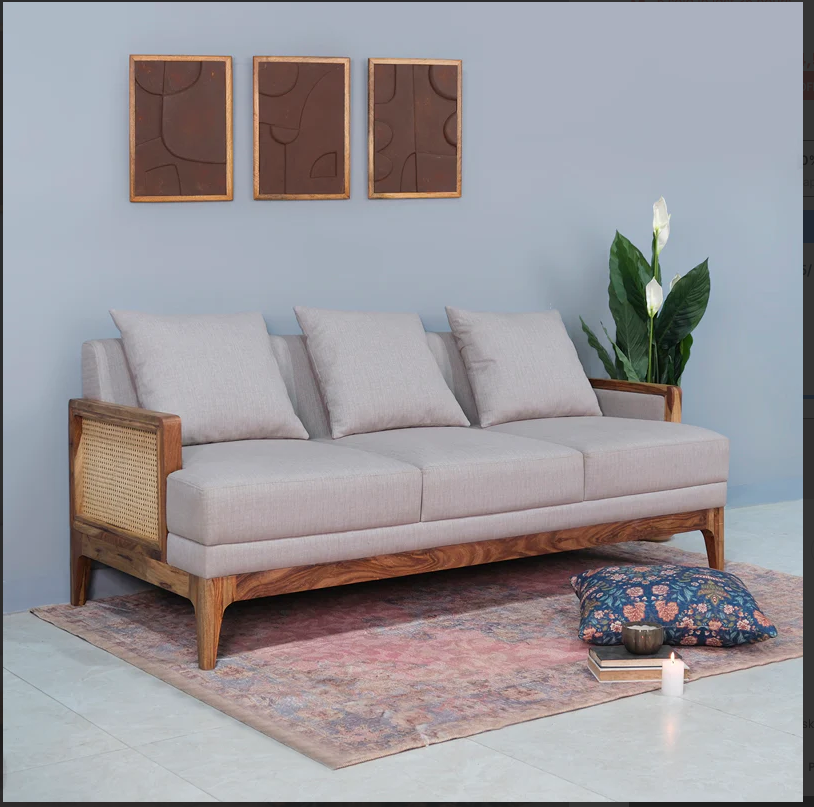 Modario Rattan Sofa 3 Seater Textured Light Brown