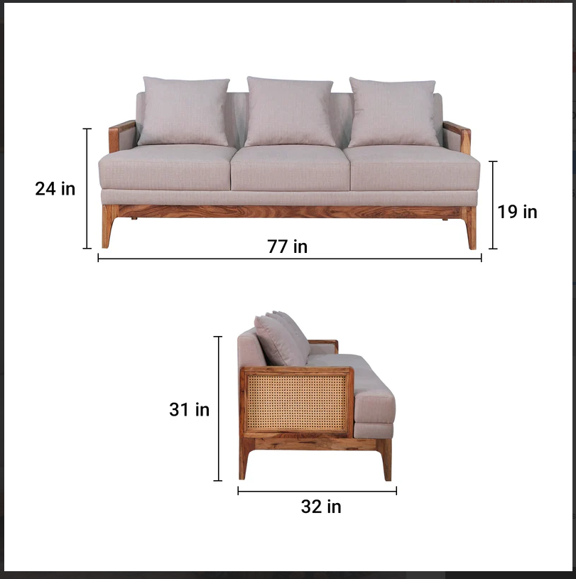 Modario Rattan Sofa 3 Seater Textured Light Brown