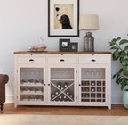 SpaceNest Two-Tone Solid Wood Large Bar Cabinet with Wine Rack
