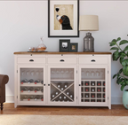 Stowe Two-Tone Solid Wood Large Bar Cabinet with Wine Rack