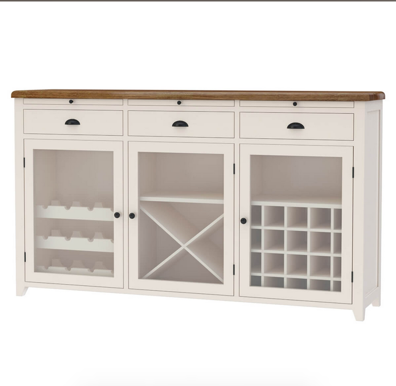 Stowe Two-Tone Solid Wood Large Bar Cabinet with Wine Rack
