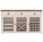 Stowe Two-Tone Solid Wood Large Bar Cabinet with Wine Rack