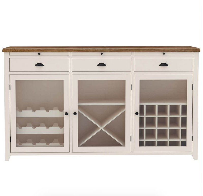 Stowe Two-Tone Solid Wood Large Bar Cabinet with Wine Rack