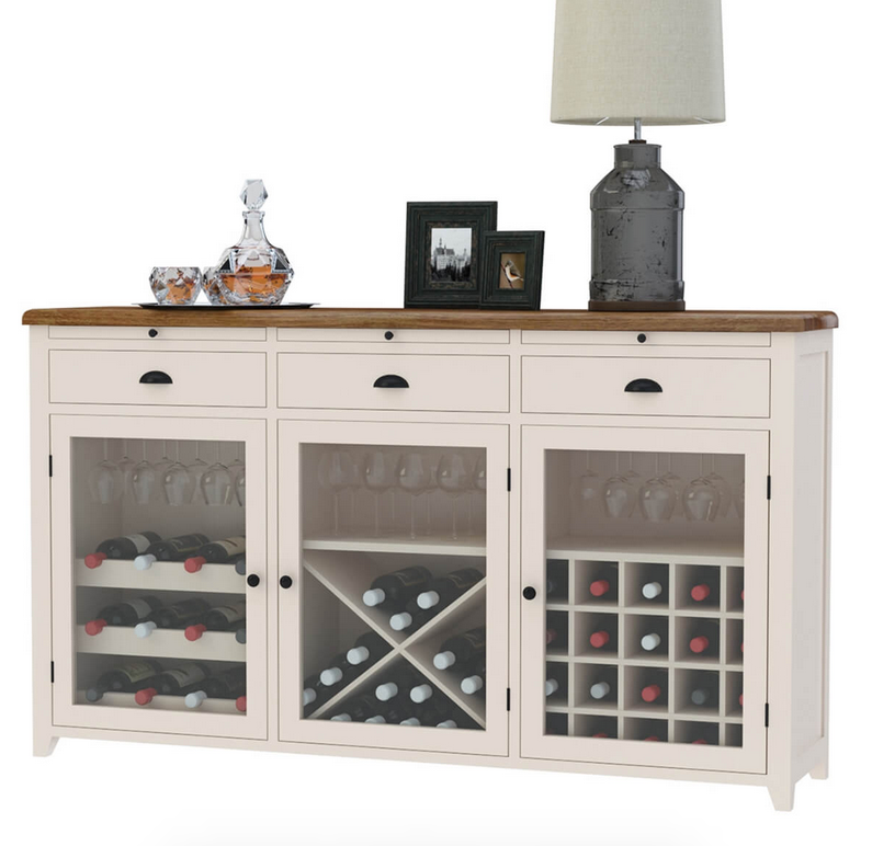 Stowe Two-Tone Solid Wood Large Bar Cabinet with Wine Rack