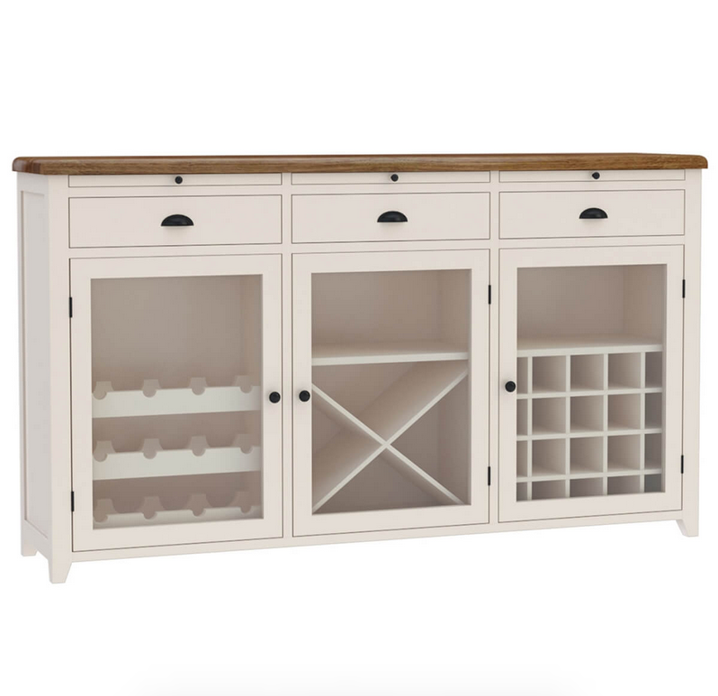 Stowe Two-Tone Solid Wood Large Bar Cabinet with Wine Rack