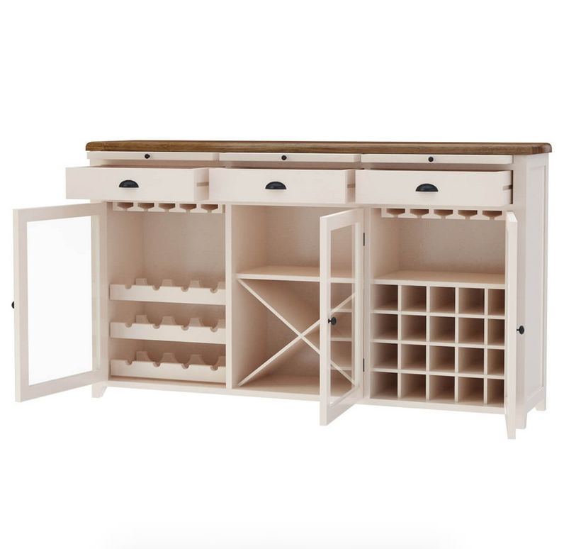 Stowe Two-Tone Solid Wood Large Bar Cabinet with Wine Rack