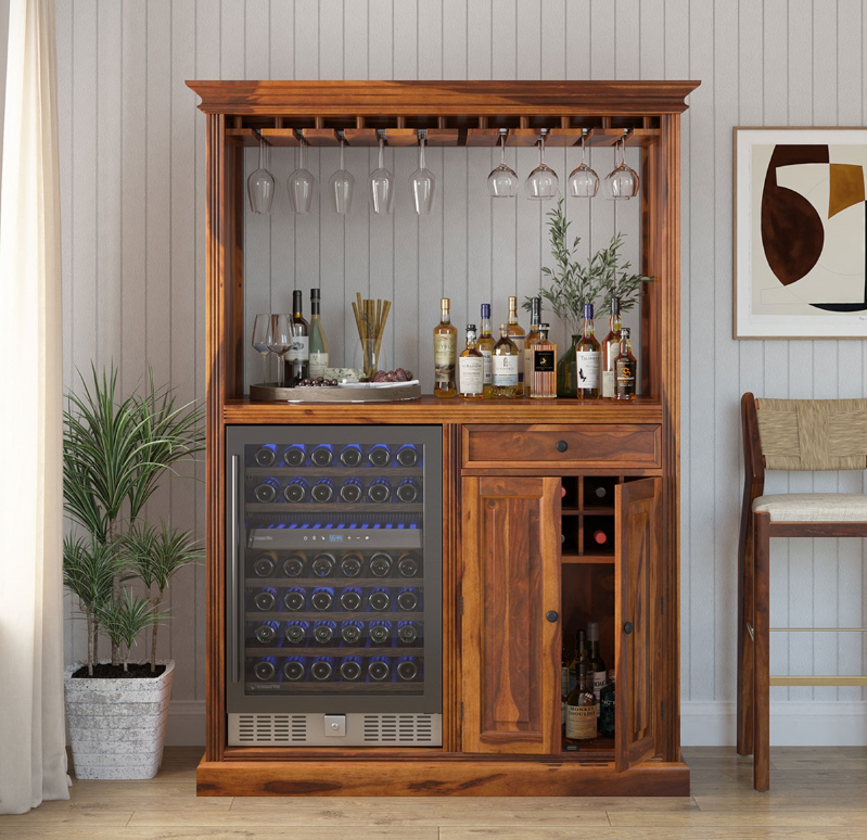 Houston Solid Wood Home Bar Cabinet With Fridge Space