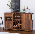Mancos Rustic Solid Wood Modern Bar Cabinet with Slide-out Drawer