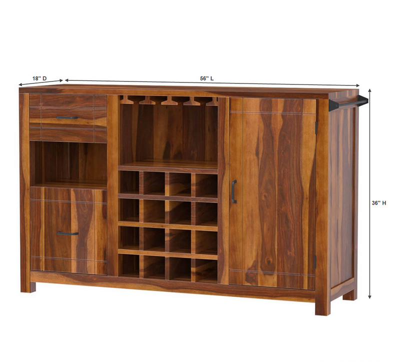 Mancos Rustic Solid Wood Modern Bar Cabinet with Slide-out Drawer