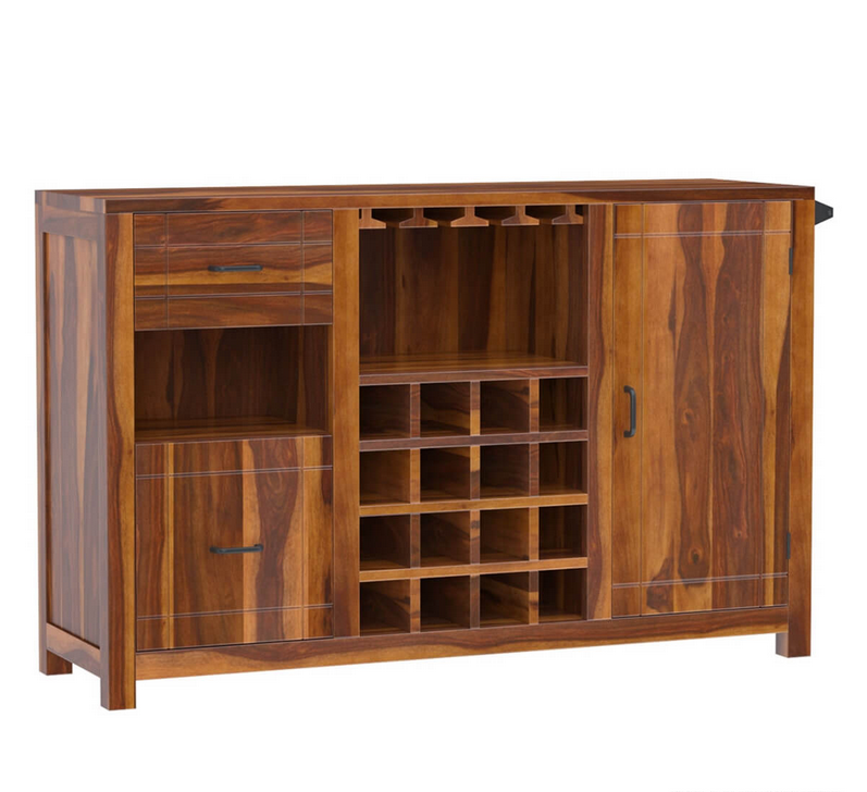 Mancos Rustic Solid Wood Modern Bar Cabinet with Slide-out Drawer