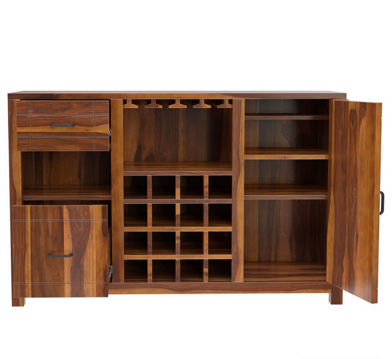 Mancos Rustic Solid Wood Modern Bar Cabinet with Slide-out Drawer