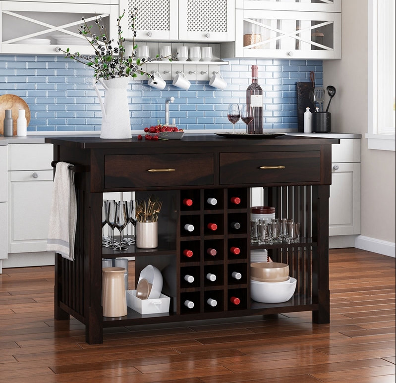 Winterset Solid Wood Small Kitchen Island with Wine Rack