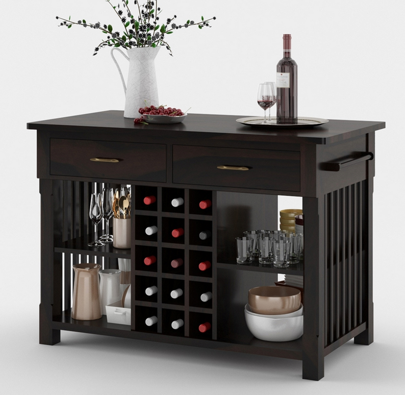Winterset Solid Wood Small Kitchen Island with Wine Rack