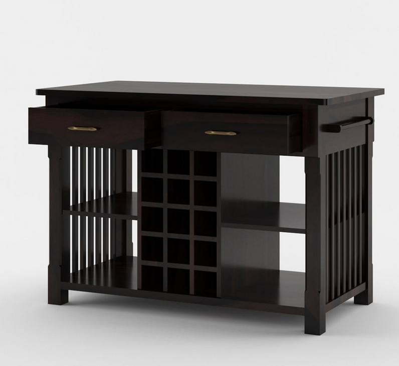 Winterset Solid Wood Small Kitchen Island with Wine Rack