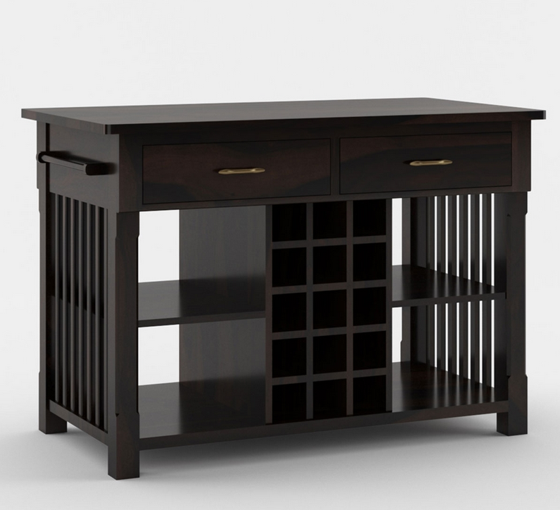 Winterset Solid Wood Small Kitchen Island with Wine Rack