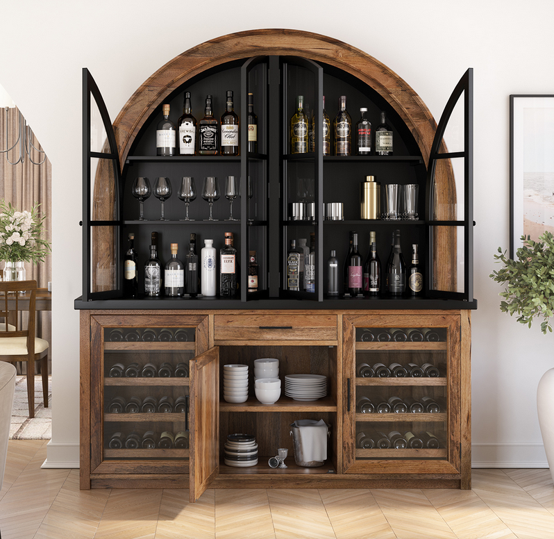 Marfa Two Tone Arched Bar Cabinet with Glass Doors