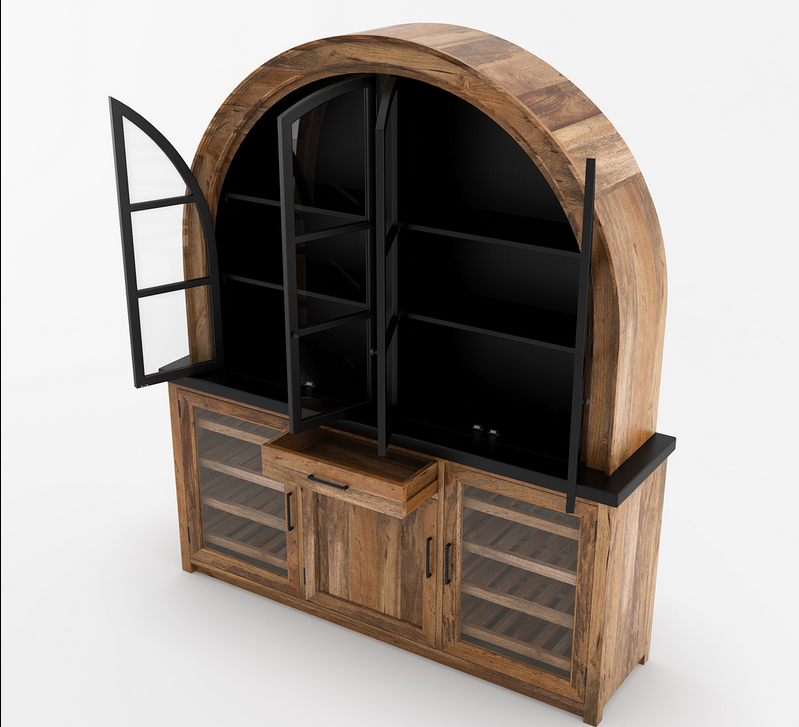 Marfa Two Tone Arched Bar Cabinet with Glass Doors