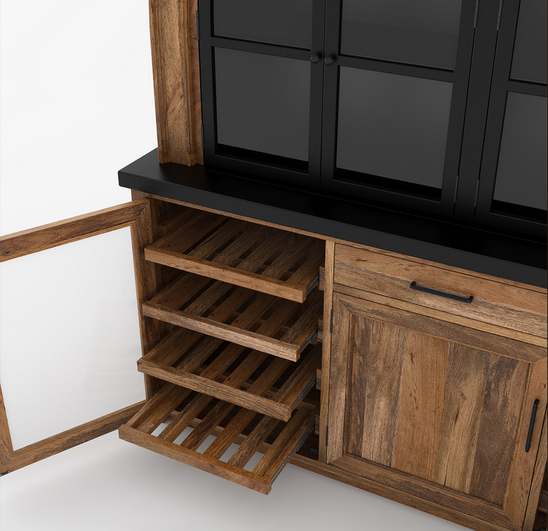 Marfa Two Tone Arched Bar Cabinet with Glass Doors