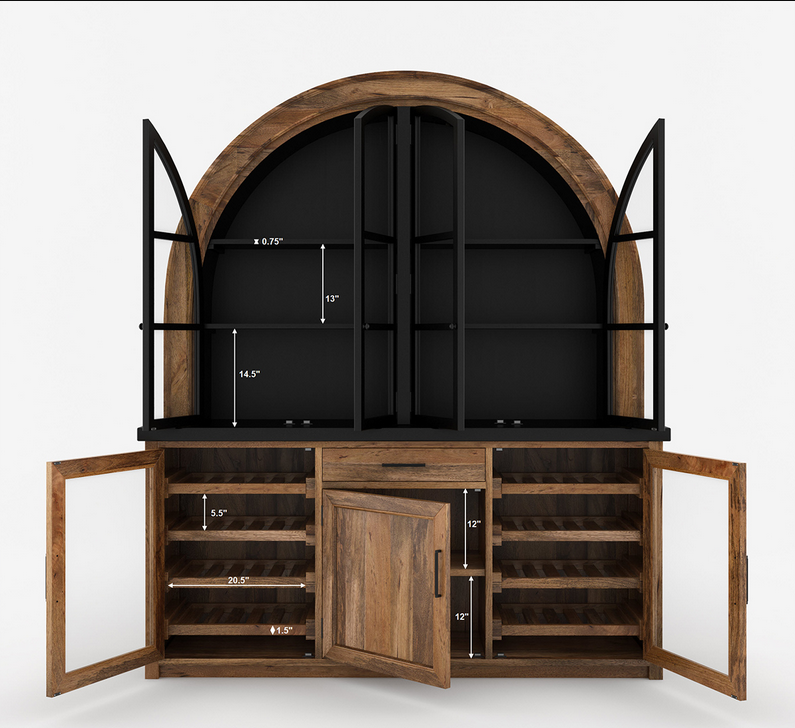 Marfa Two Tone Arched Bar Cabinet with Glass Doors
