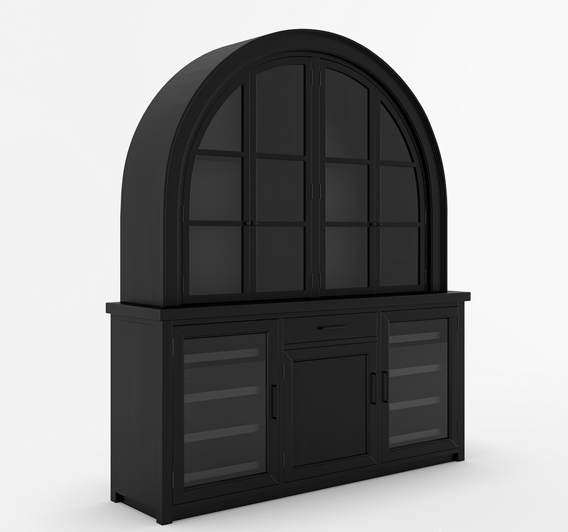 Marfa Two Tone Arched Bar Cabinet with Glass Doors