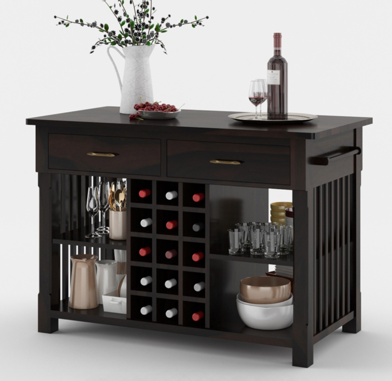 Winterset Solid Wood Small Kitchen Island with Wine Rack