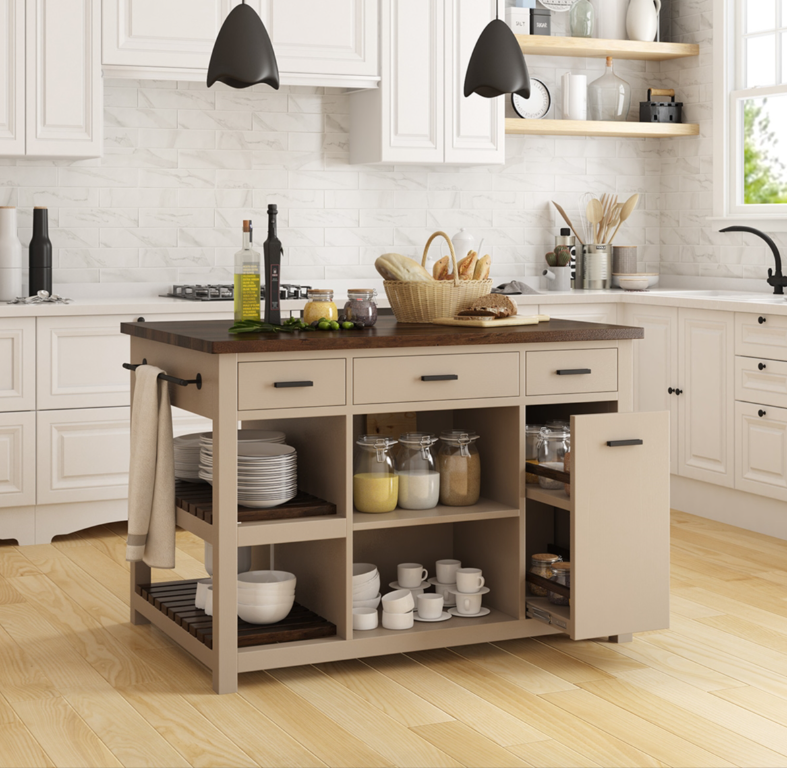 Gatlinburg Solid Wood Modern Small Kitchen Island with Storage