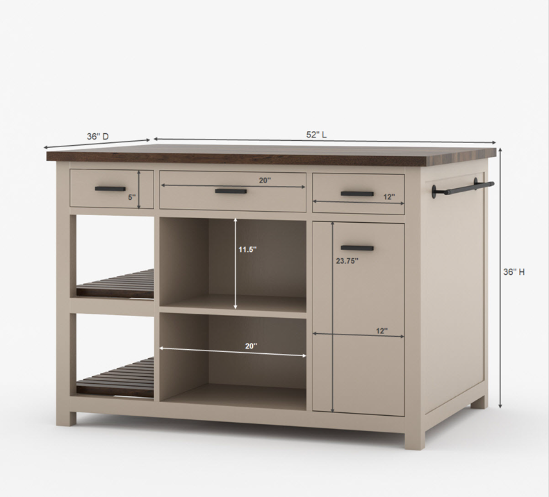 Gatlinburg Solid Wood Modern Small Kitchen Island with Storage