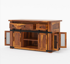 Poultney Rustic Solid Wood Kitchen Island with Slider Door Storage