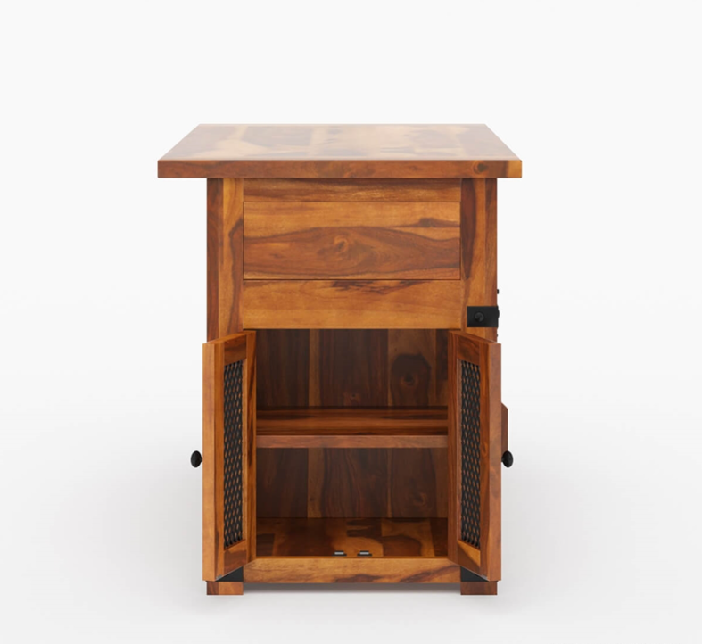 Poultney Rustic Solid Wood Kitchen Island with Slider Door Storage