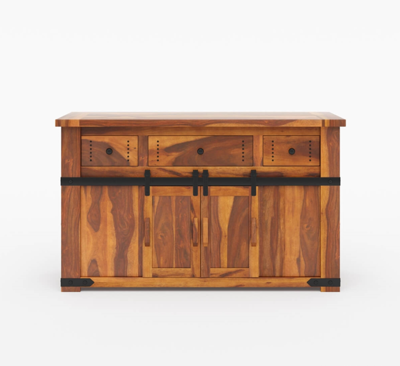 Poultney Rustic Solid Wood Kitchen Island with Slider Door Storage