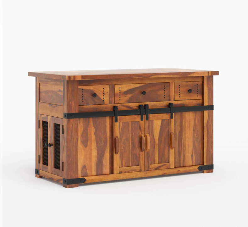 Poultney Rustic Solid Wood Kitchen Island with Slider Door Storage