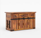Poultney Rustic Solid Wood Kitchen Island with Slider Door Storage