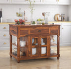WardVault Solid Wood Small Kitchen Island Table with open shelves