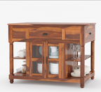 Lincoln Solid Wood Small Kitchen Island Table with open shelves