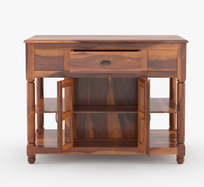 Lincoln Solid Wood Small Kitchen Island Table with open shelves