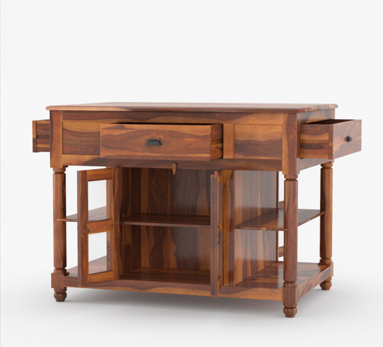 Lincoln Solid Wood Small Kitchen Island Table with open shelves
