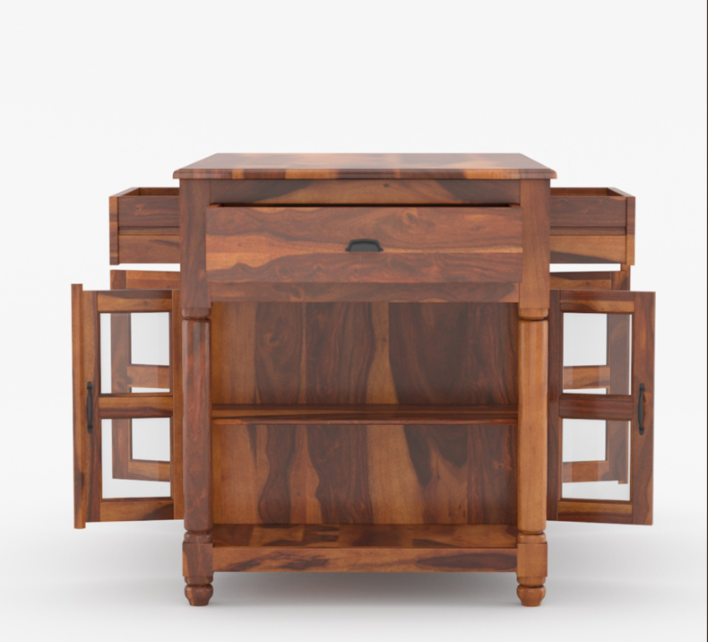 Lincoln Solid Wood Small Kitchen Island Table with open shelves